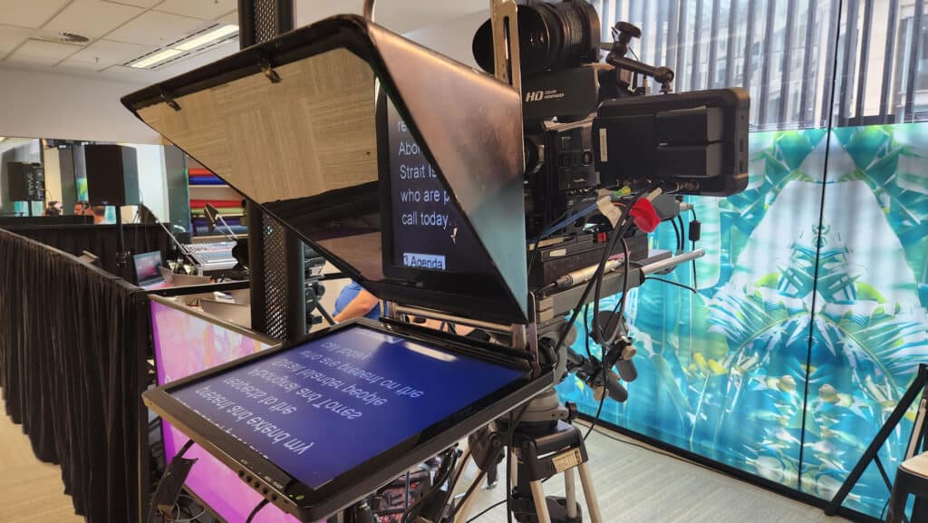 Teleprompter being used in corporate video production